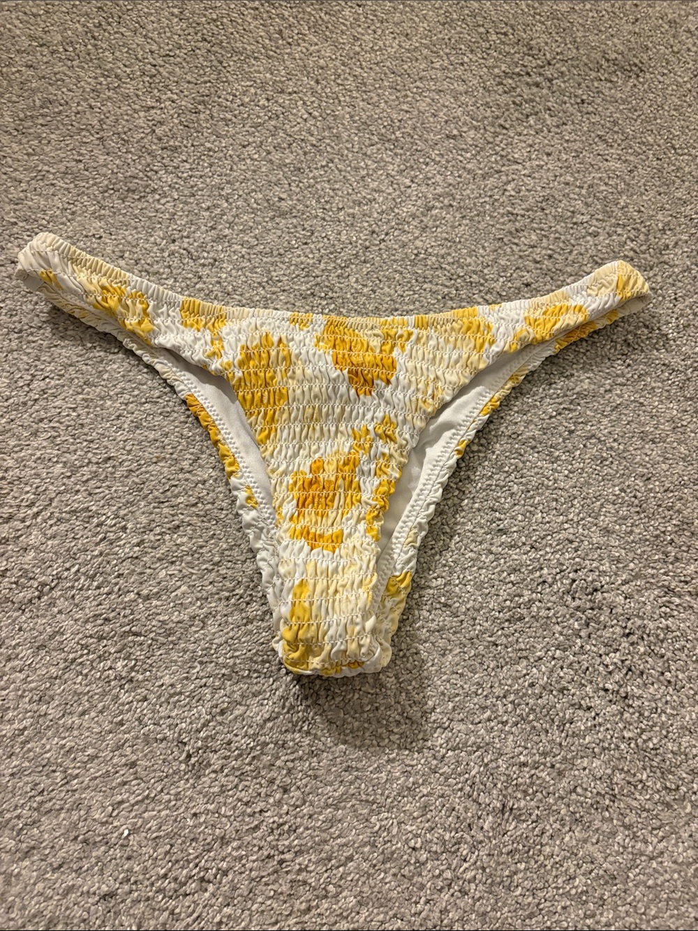 White & Yellow Smocked Bikini Bottoms